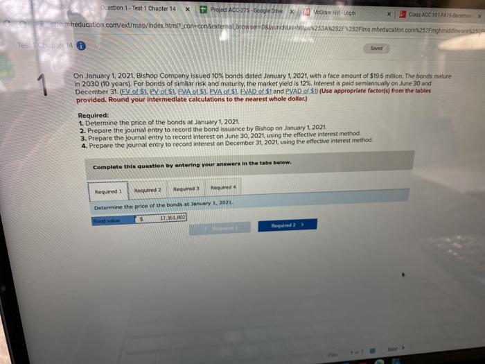 Question 1-Test 1 Chapter 14- x Project ACC 275-Google Drive XM McGraw