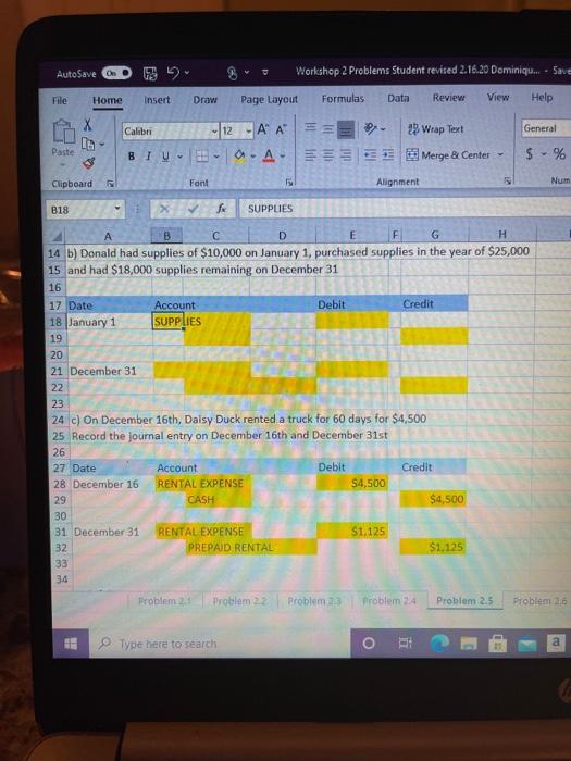 AutoSave On G . Workshop 2 Problems Student revised 2.16.20 Dominiqu... Save
