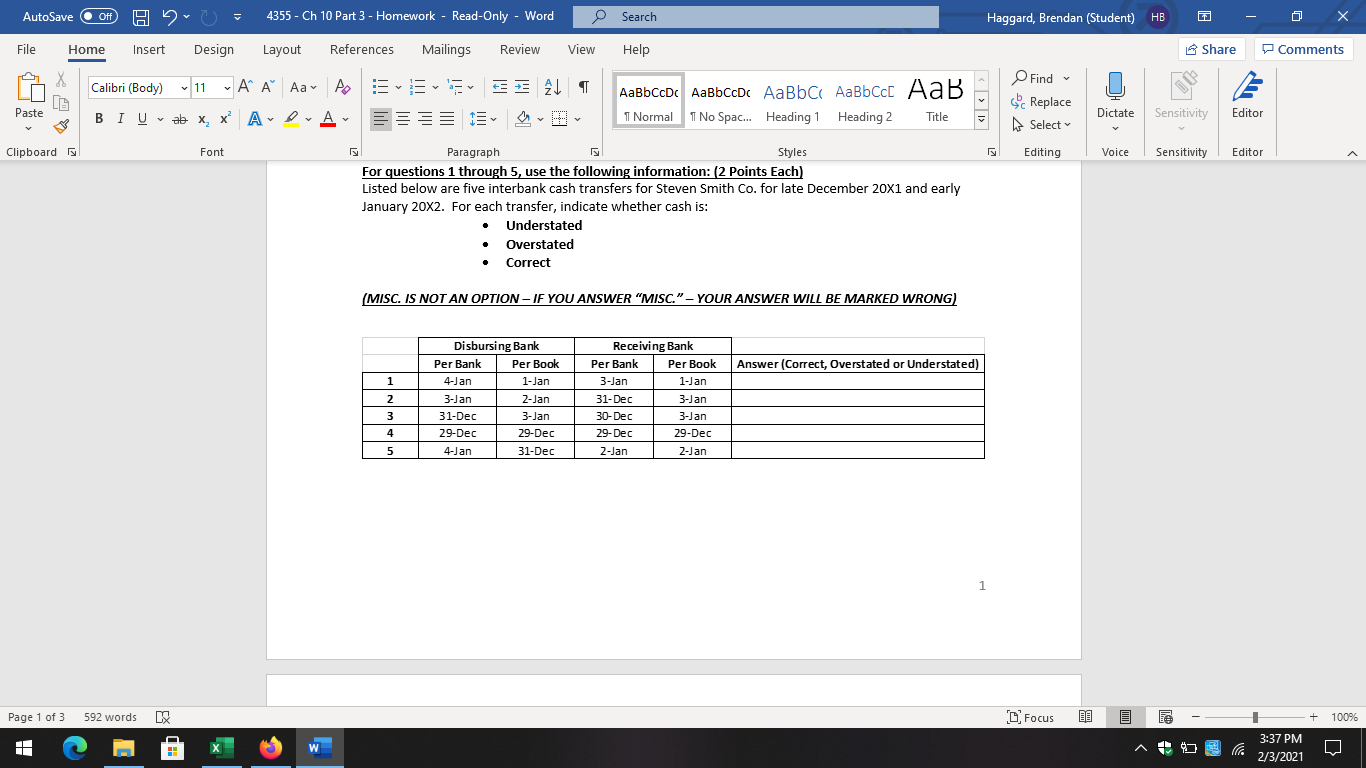 AutoSave Off Search Review View Help 4355 - Ch 10 Part 3