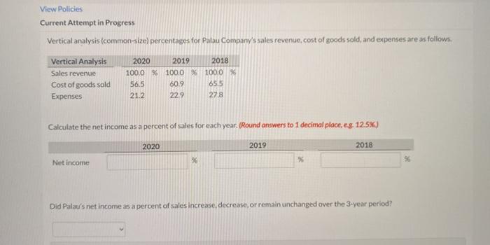 View Policies Current Attempt in Progress Vertical analysis (common-size) percentages for Palau