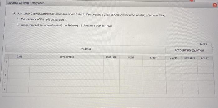 exact wording of account titles): 1. he receipt of the note on