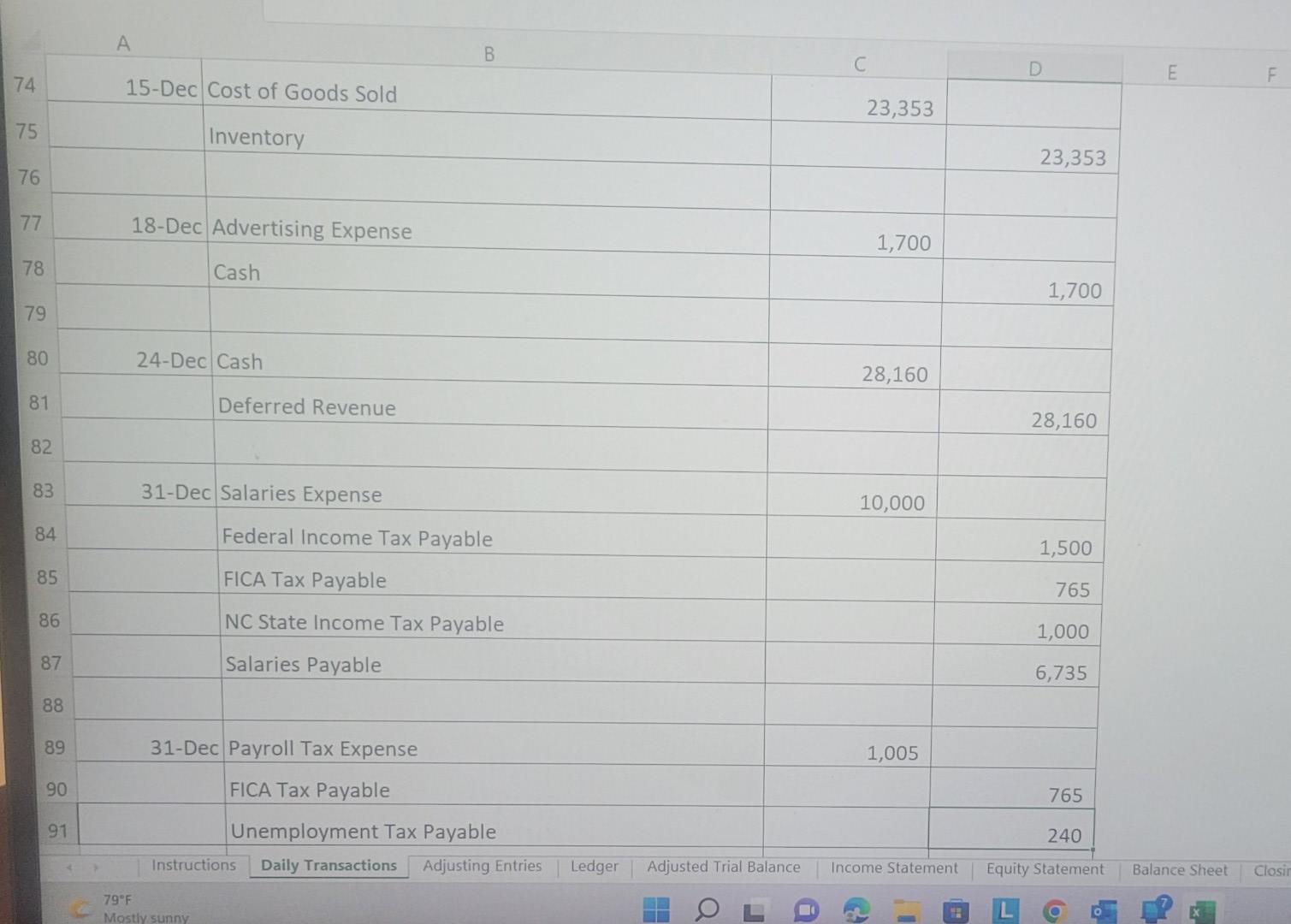 5 adjusting entries made at the end of the accounting period, December