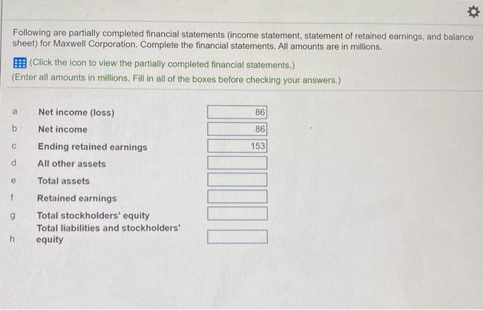 * Following are partially completed financial statements (income statement, statement of retained