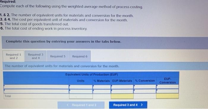 the weighted average method of process costing to assign production costs to