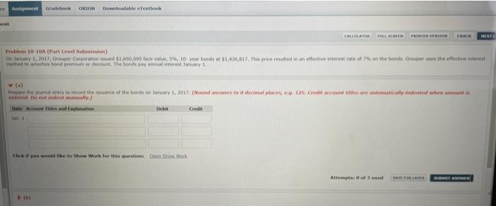 ment Assignment Gradebook Downloadable eTextbook CALORATOR FULLSCREEN PRINTER VERSION RACK NEXT Problem