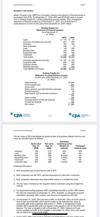 Question 3 (22 marks) Meek's Penguin Cog (MPC) is a Canadian company