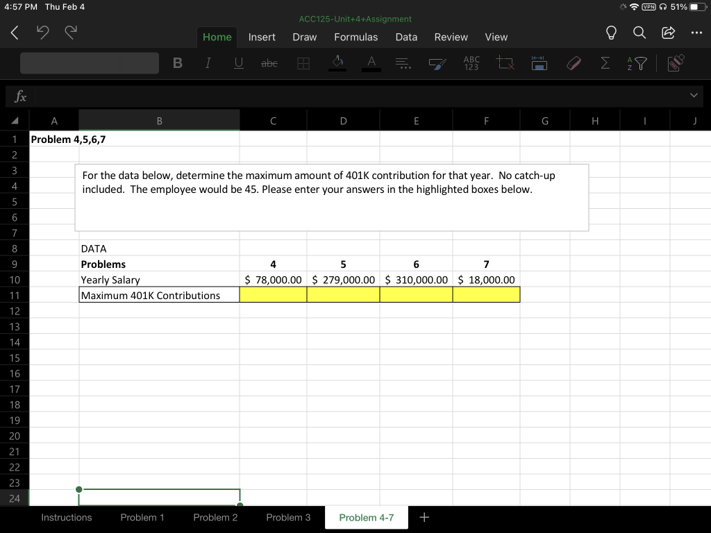 4:57 PM Thu Feb 4 < Home Insert BI U abe ACC125-Unit+4+Assignment