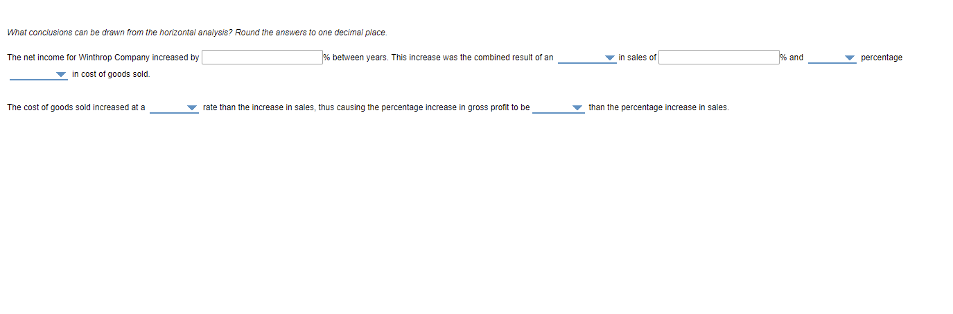 What conclusions can be drawn from the horizontal analysis? Round the answers