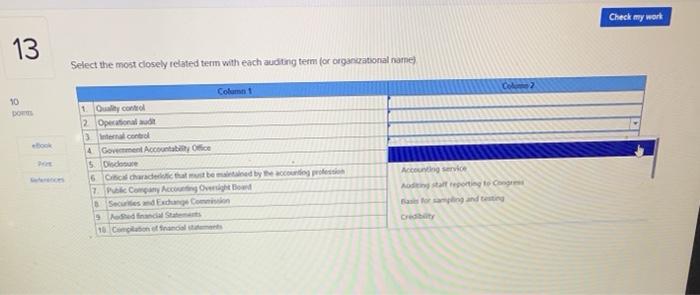 10 13 Select the most closely related term with each auditing term