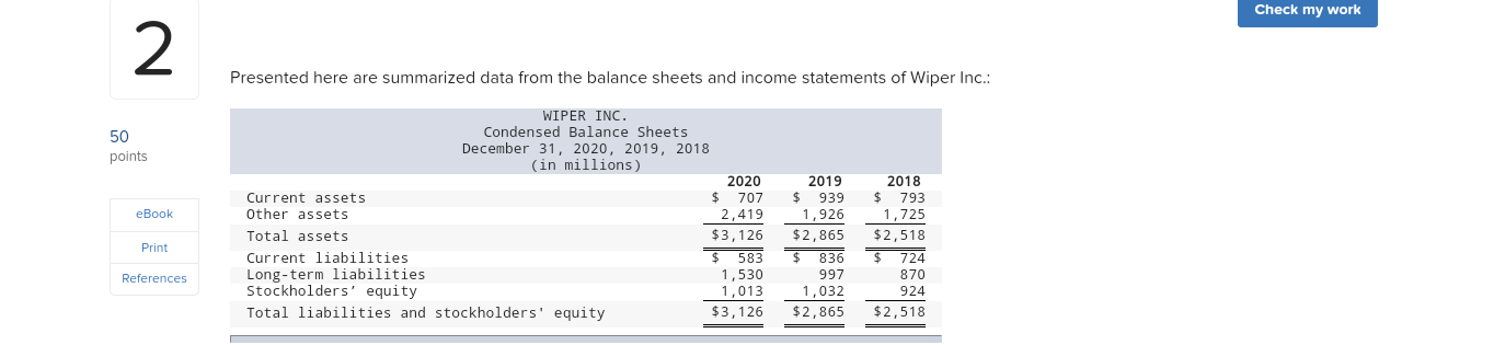 50 2 points Presented here are summarized data from the balance sheets