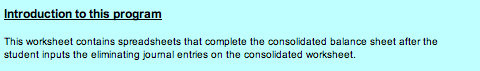 Introduction to this program This worksheet contains spreadsheets that complete the consolidated