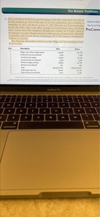 Tax Return Problems: st Aloe J, and Bruce M Byrd pe married