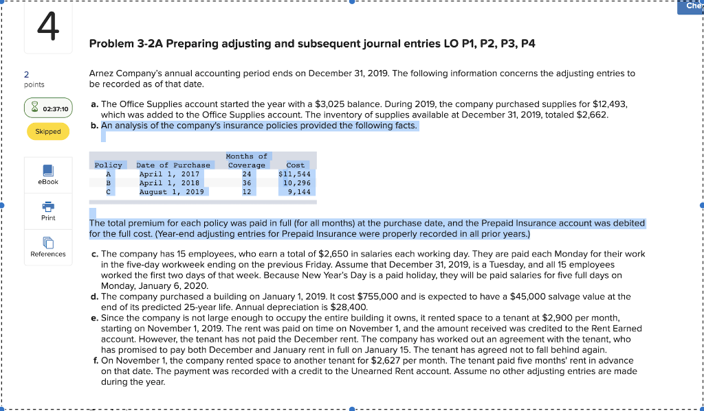 2 4 Problem 3-2A Preparing adjusting and subsequent journal entries LO P1,
