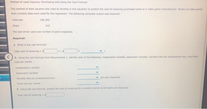 Method of Least Squares, Developing and Using the Cost Formula The method