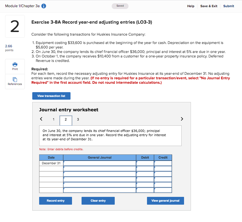 year-end adjusting entries (LO3-3) Consider the following transactions for Huskies Insurance Company: