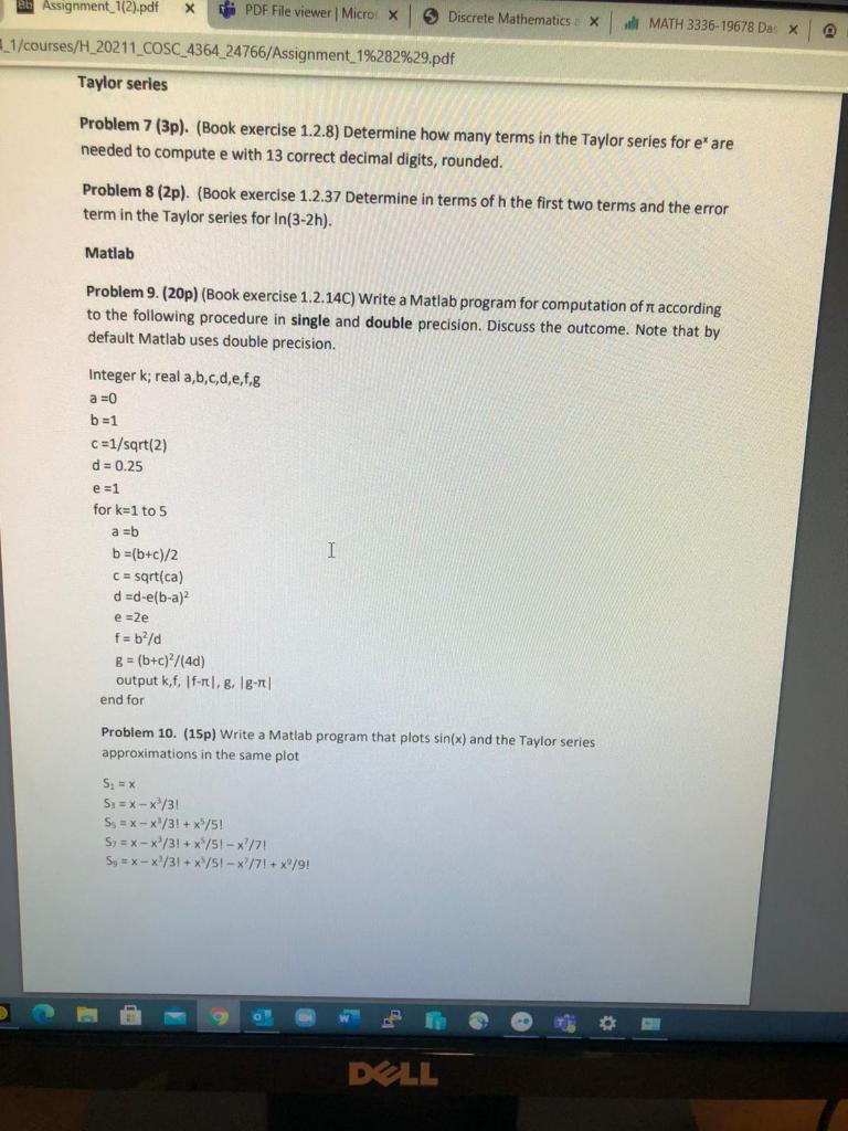 PDF File viewer | Micro: X Discrete Mathematics X MATH 3336-19678 Das