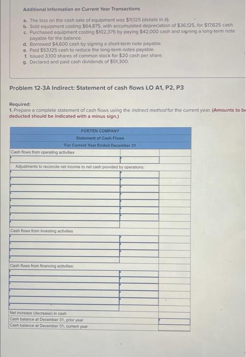 year income statement, comparative balance sheets, and additional information follow For the