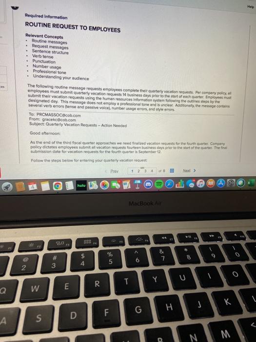 Required Information ROUTINE REQUEST TO EMPLOYEES Relevant Concepts . Routine messages Request