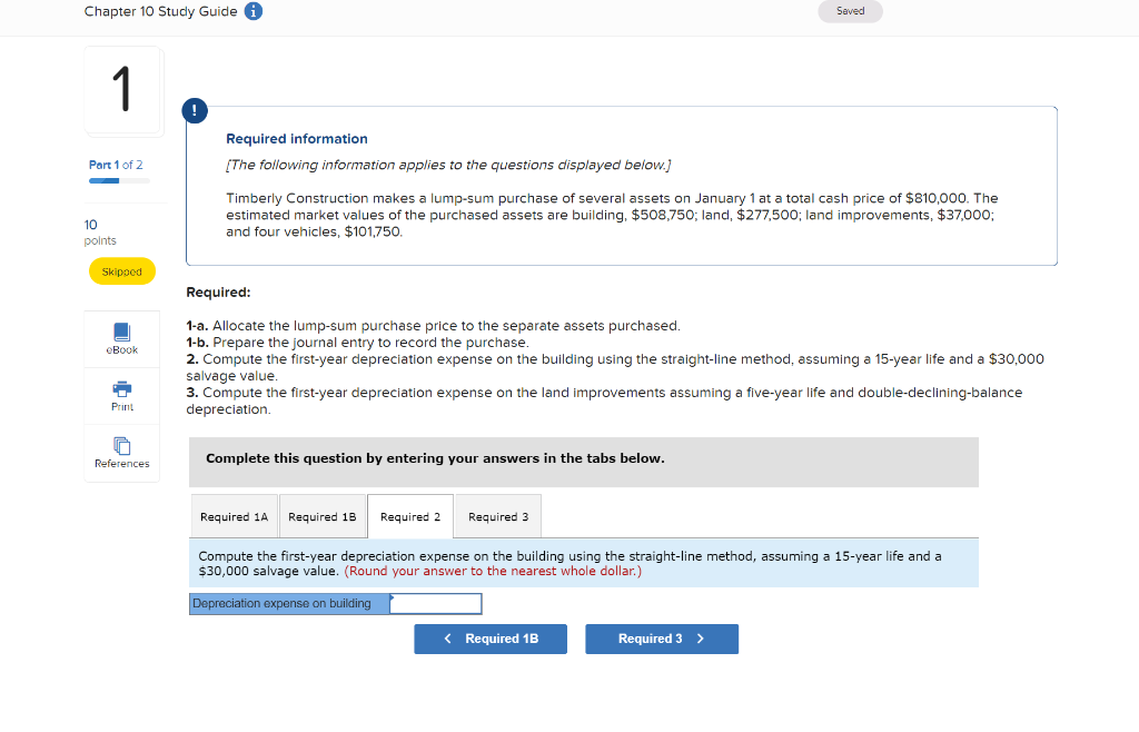 Timberly Construction makes a lump-sum purchase of several assets on January 1