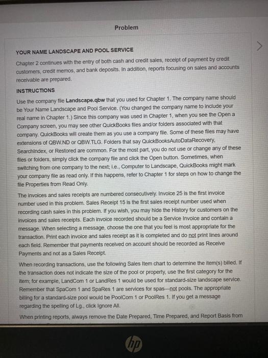 Problem YOUR NAME LANDSCAPE AND POOL SERVICE Chapter 2 continues with the