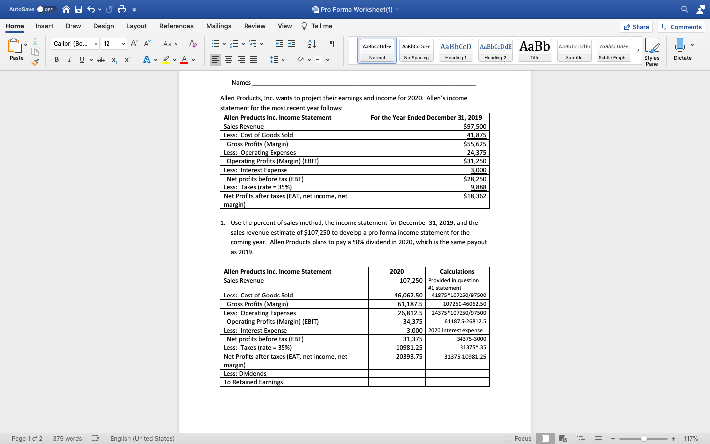 Mailings Review View Tell me Share Comments Calibri (Bo... v 12 A