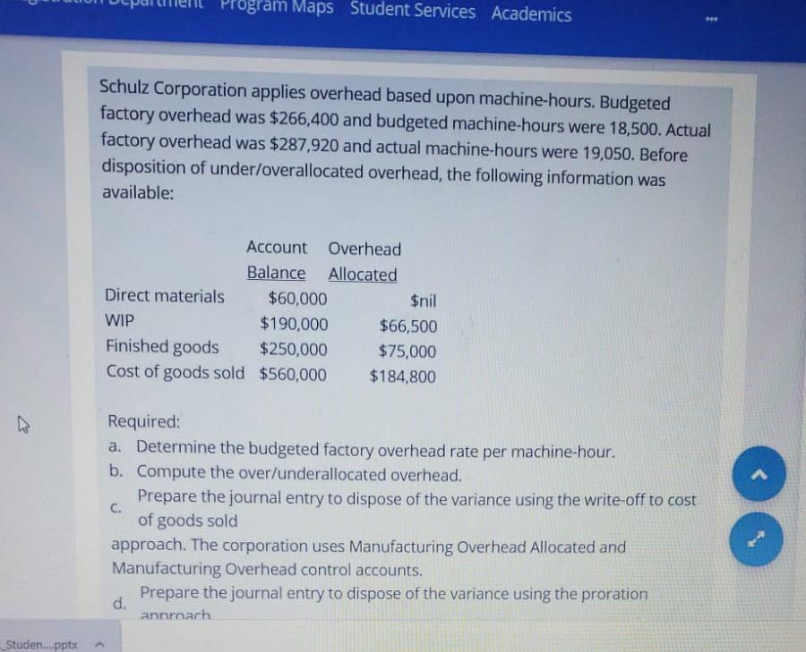 13 Program Maps Student Services Academics Schulz Corporation applies overhead based upon