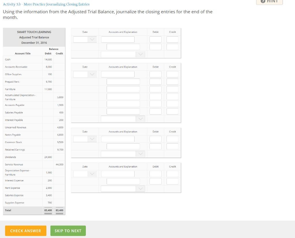 Activity 3.b - More Practice Journalizing Closing Entries Using the information from
