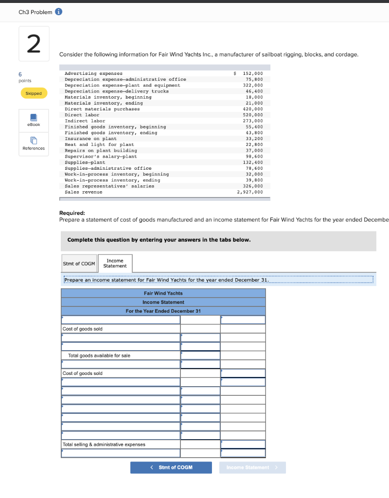 Ch3 Problem 6 2 points Skipped Consider the following information for Fair