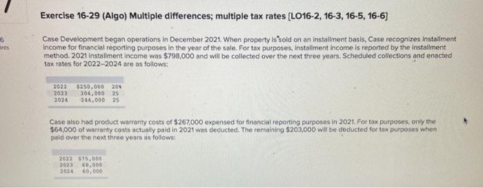 6 Exercise 16-29 (Algo) Multiple differences; multiple tax rates [LO16-2, 16-3, 16-5,