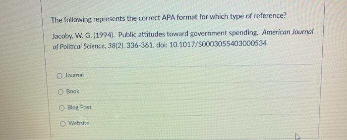 The following represents the correct APA format for which type of reference?