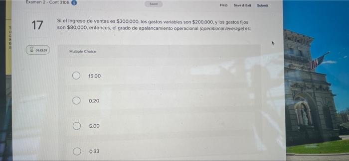 Examen 2-Cont 3106 17 Save Help Save & Exit Submit Si el