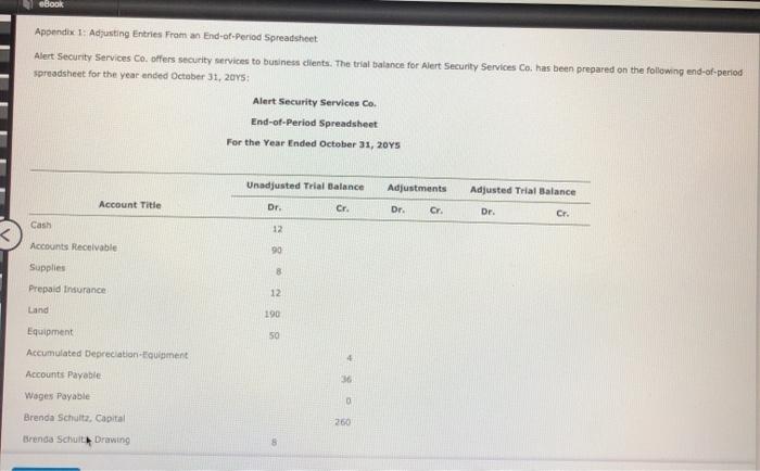 eBook Appendix 1: Adjusting Entries From an End-of-Period Spreadsheet Alert Security Services