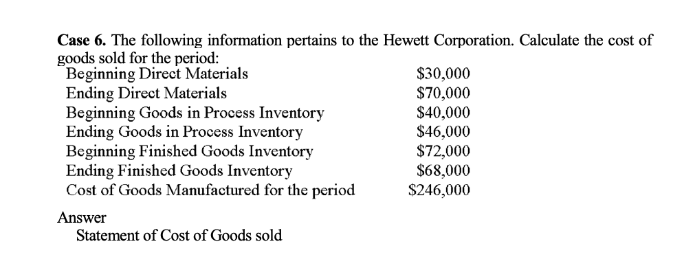 Ending goods in process $5,000 7,000 5,100 3,000 4,000 Additional Information: Direct