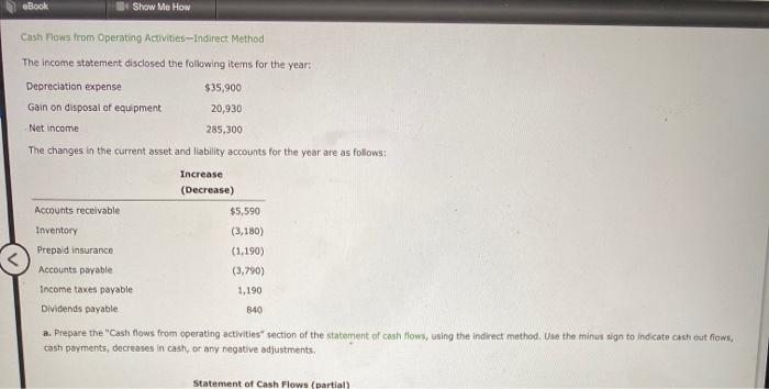 eBook Show Me How Cash Flows from Operating Activities-Indirect Method The income