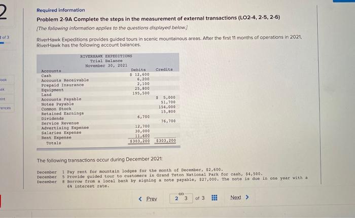 2 2 of 3 Required information Problem 2-9A Complete the steps in