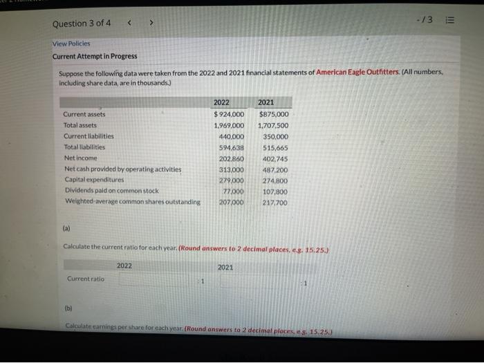Question 3 of 4 < > View Policies -13 E Current Attempt
