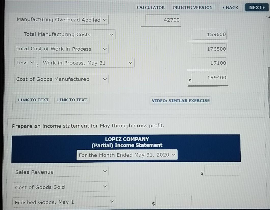 the accounts of Lopez Company show the following. 1. May 1 inventories-finished