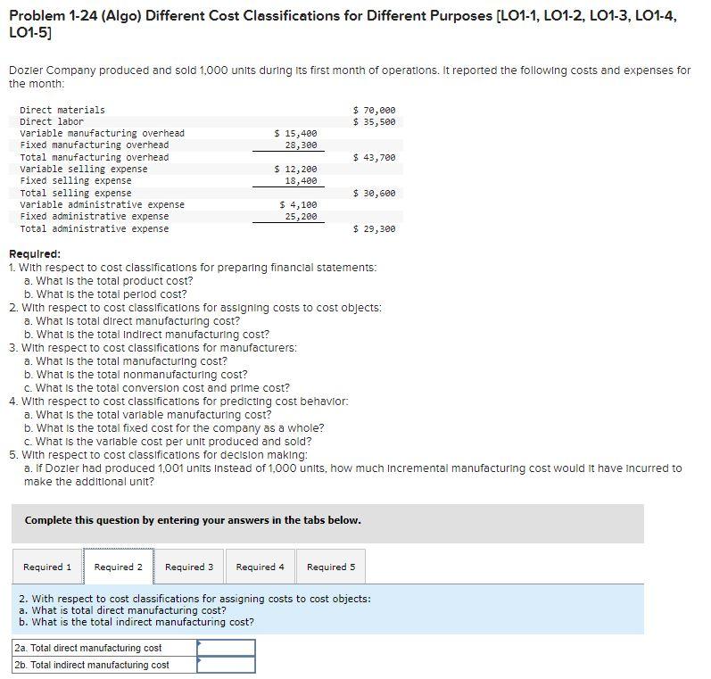 LO1-4, LO1-5] Dozier Company produced and sold 1,000 units during its first