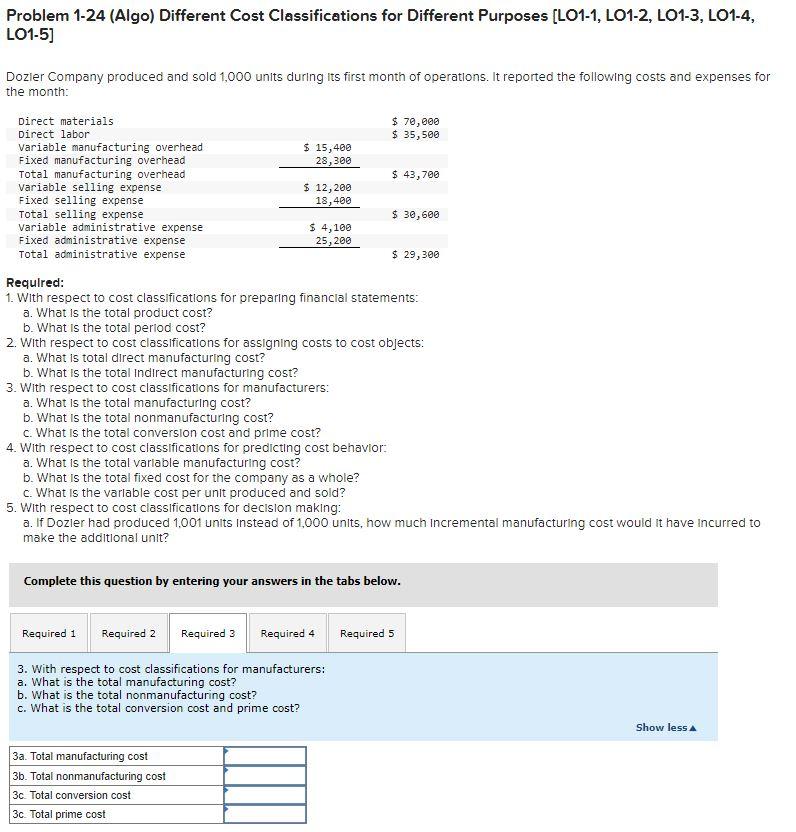 month of operations. It reported the following costs and expenses for the