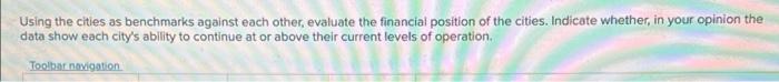 Using the cities as benchmarks against each other, evaluate the financial position