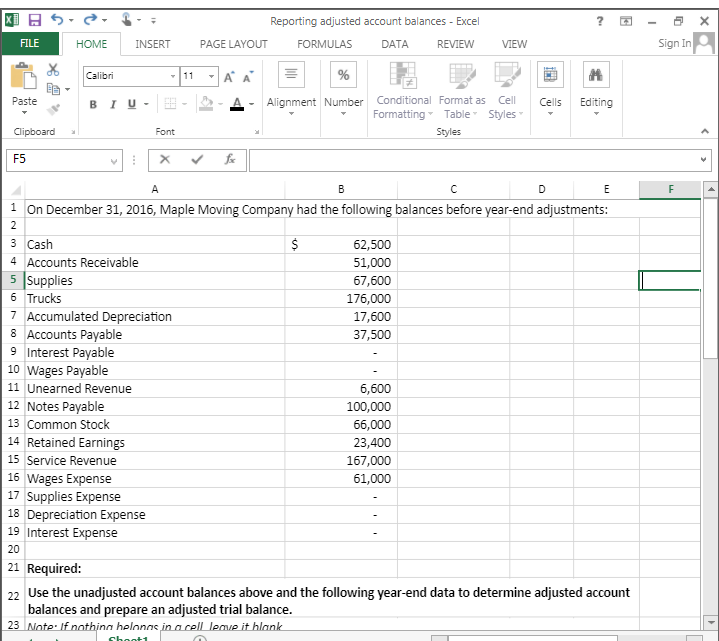 Reporting adjusted account balances - Excel 4 FILE HOME INSERT PAGE LAYOUT