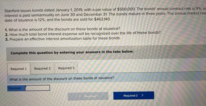 Stanford issues bonds dated January 1, 2019, with a par value of