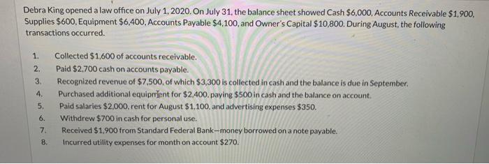 equity first.) DEBRA KING, ATTORNEY AT LAW Owner's Equity Statement