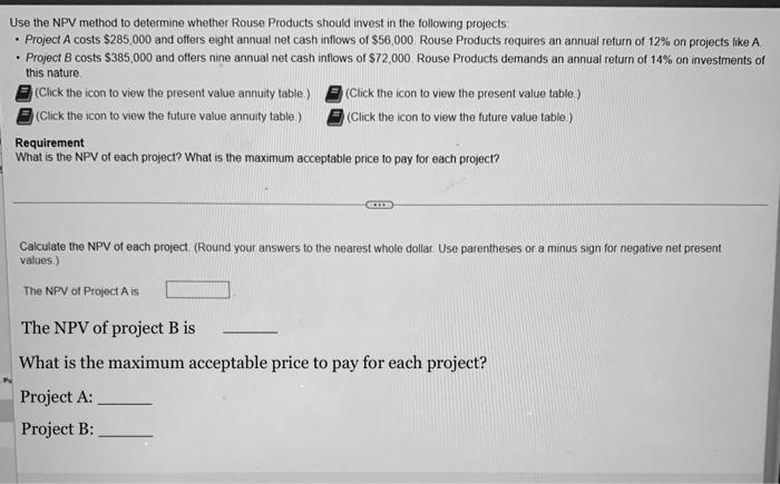 Use the NPV method to determine whether Rouse Products should invest in