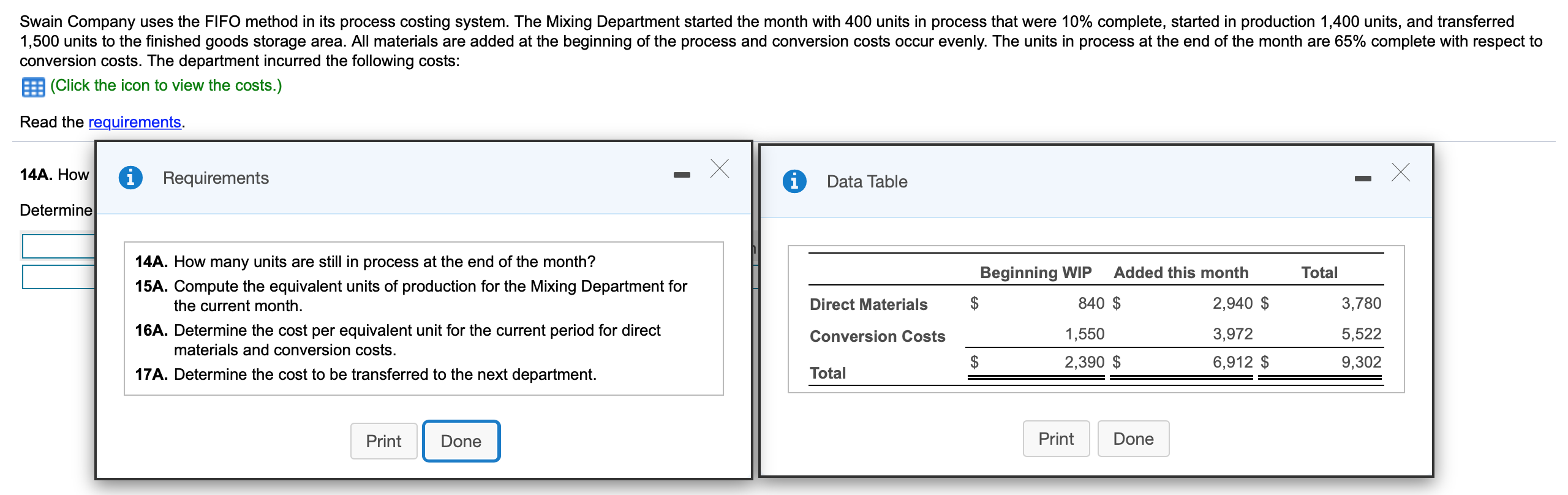 Swain Company uses the FIFO method in its process costing system. The
