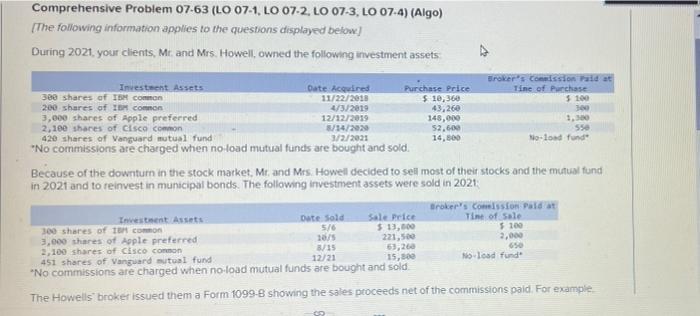 Comprehensive Problem 07-63 (LO 07-1, LO 07-2, LO 07-3, LO 07-4) (Algo)