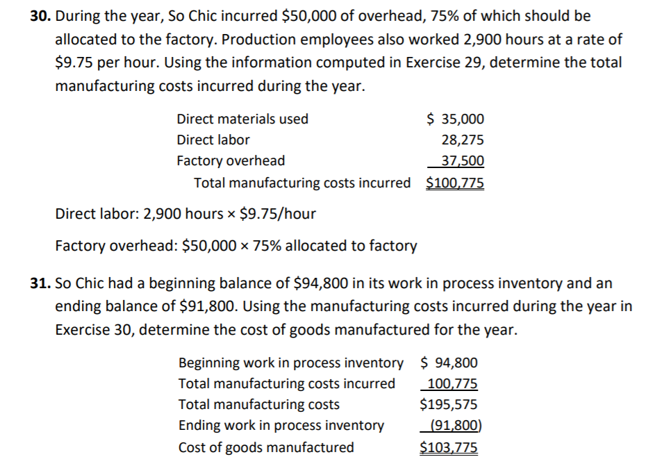 Statement of Cost of Goods Manufactured For the Year Ended December 31,