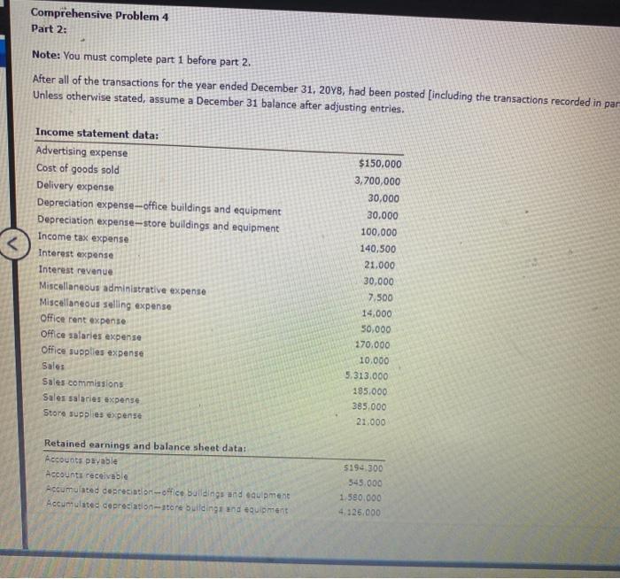 Comprehensive Problem 4 Part 2: Note: You must complete part 1 before