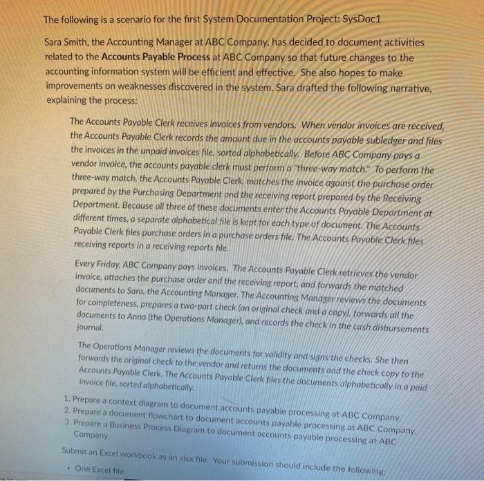 The following is a scenario for the first System Documentation Project: SysDoc1