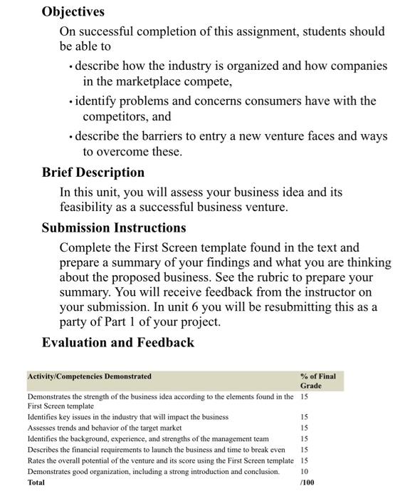 Objectives On successful completion of this assignment, students should be able to